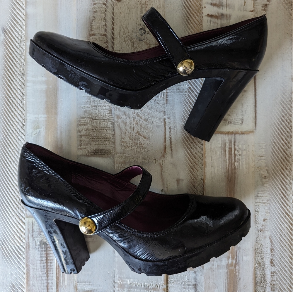 COACH Lila's Crinkle Patent Leather Mary Jane Platform Heels, Size 7